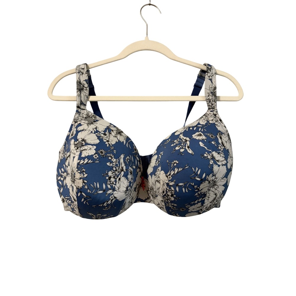 Cacique Blue Floral Full Coverage Underwire Bra 38F Balconette Supportive